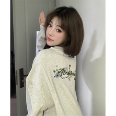 高街灰色花卉刺绣女秋冬季宽松慵懒风情侣圆领华棉卫衣WYL02，男装卫衣，星座1116A（原606A-3）