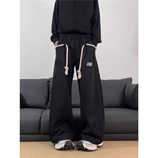 美式复古弯刀阔腿运动休闲裤女早春新款设计感宽松卫裤直筒拖地裤，女装休闲裤，星座1210-1