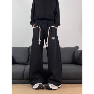 美式复古弯刀阔腿运动休闲裤女早春新款设计感宽松卫裤直筒拖地裤图片