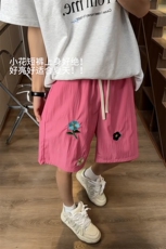 多巴胺穿搭玫红色运动短裤男女款夏季花朵刺绣潮牌裤子高级感中裤，男装休闲裤，电商B221