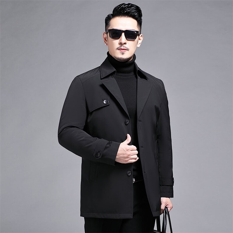 新款翻领风衣羽绒服外套男士冬款中年90绒羽绒服大衣欧美时尚男装，男装风衣，钱塘723