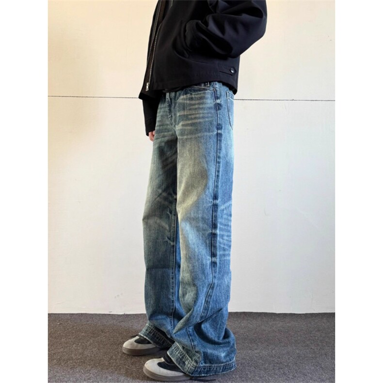 美式高街直筒猫须牛仔裤男女覆古水洗cleanfit高街痞帅高级感裤子,男装牛仔裤,星座1210-1