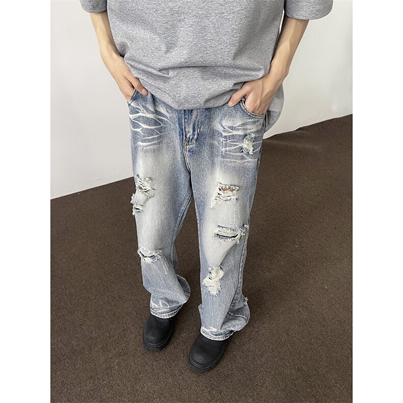 美式高街ins小众破洞牛仔裤货号K755P6578,男装牛仔裤,电商A063