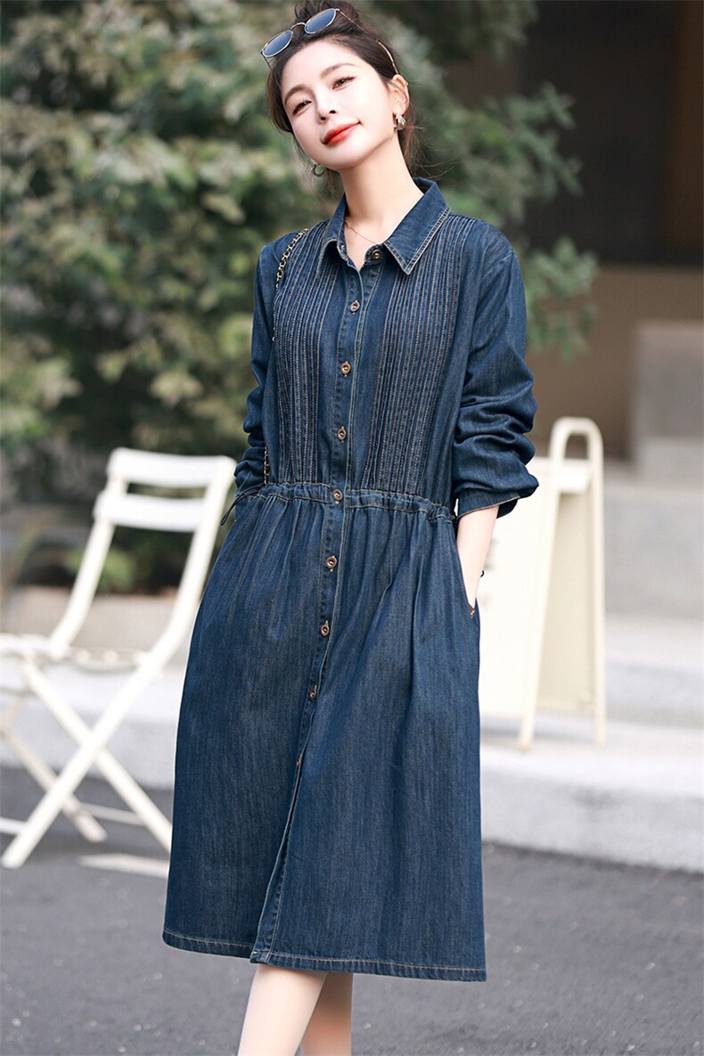欧货牛仔连衣裙女2025春季新款时尚减龄复古港风宽松显瘦衬衫裙子,女装连衣裙,丽影随形