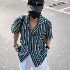 2025夏季新款潮牌撞色短袖衬衫男款纹理感休闲高级感百搭镂空衬衣，男装T恤，星座1210-1
