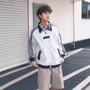抖音得物品质秋冬美式高街重磅结构拼接织带翻领卫衣夹克外套W113图片