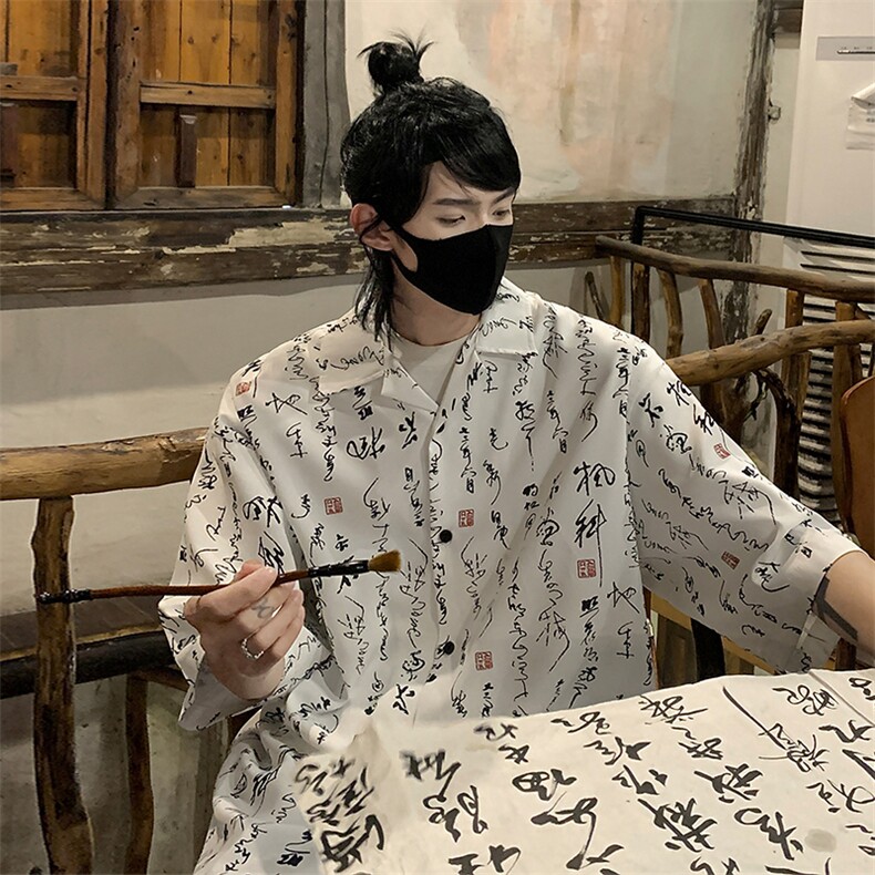 2024夏季新款港风新中式大码风冰丝衬衫M-5XHC24219-特P30,男装衬衫,电商A022