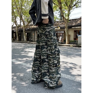 口袋迷彩工装裤男设计感直筒宽松垂感休闲阔腿牛仔裤7120 P57图片