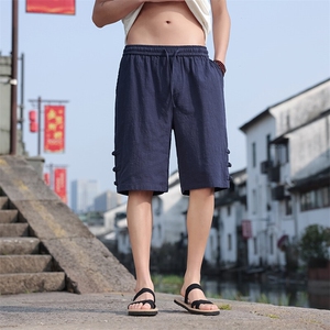 风夏季男士设计感盘扣短裤宽松大码纯色休闲五分裤DK2508-P45图片