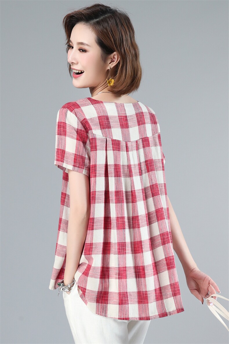 2021夏季新品纯棉衬衫女大格子时尚宽松大码上衣女,女装衬衫,涵誉