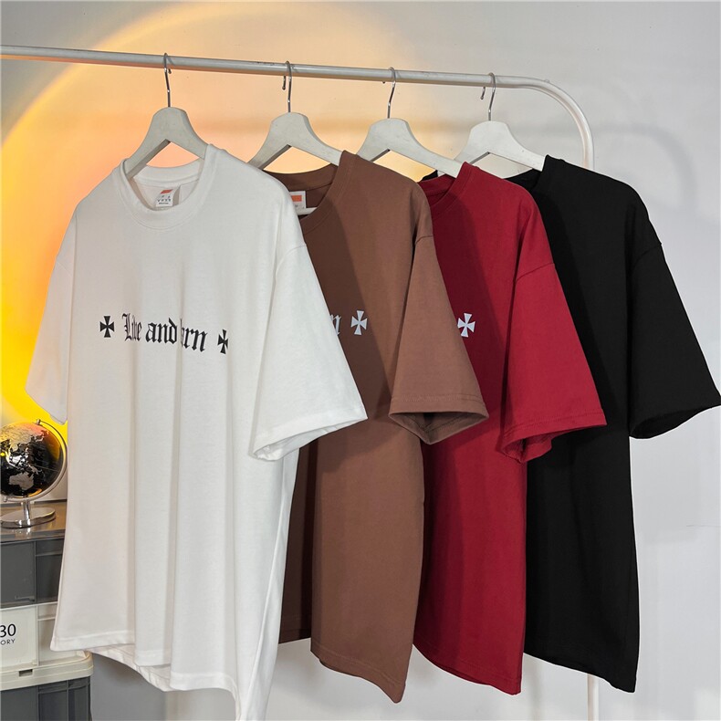 抖音直播供货260克重磅纯棉印花短袖T恤A158-T79-P28控48,男装T恤,电商A158
