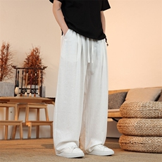 新中式亚麻裤子特大码8XL-M宽松棉麻裤直筒长裤休闲裤KZ1961/P55，男装休闲裤，电商B238