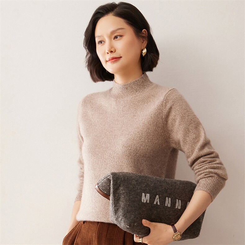 2025秋冬新款35%山羊绒女士7针花纱半高领羊绒衫,女装羊绒衫,拓驰羊绒