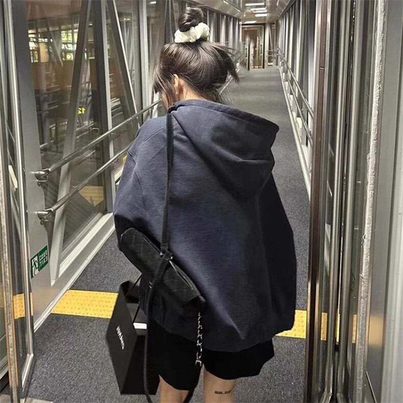 奶系卫衣外套拉链的oversize连帽开衫女款春秋款奶糯风,女装短外套,星座506A