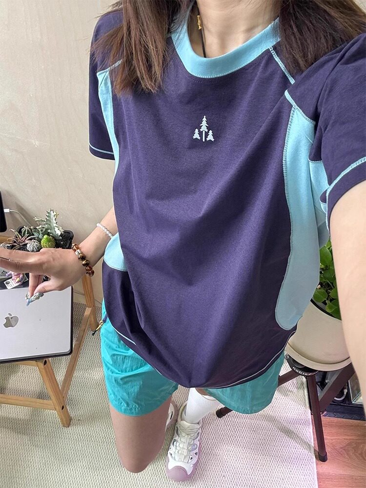天湖蓝运动速干短袖女夏季新款轻薄透气防晒短袖羽毛球户外骑行服,男装T恤,电商C306-1