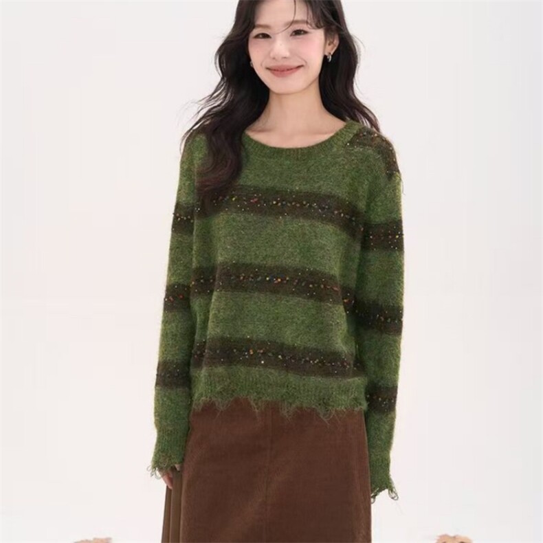 2025秋冬百搭时尚加厚圆领长袖针织衫，女装针织衫/毛衣，北娇羊绒