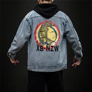jk821-p85 M-5XL黑墙ins牛仔夹克绣花破洞大码男日系CITYBOY图片