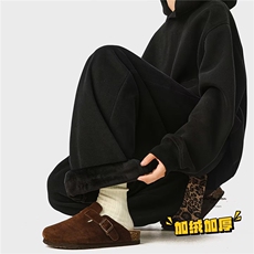 加绒加厚冬款男女休闲卫裤保暖豹纹宽松直筒长裤h8090P50，男装休闲裤，星座1013-1