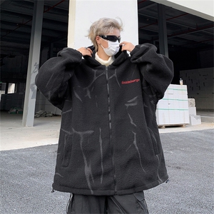 美式ins扎染羊羔绒棉服男加厚保暖棉衣冬季潮牌宽松连帽棉袄外套图片