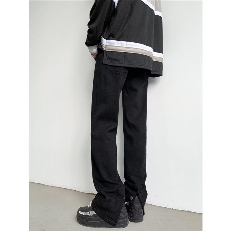 重工排扣牛仔裤男女美式高街修身长裤vibe大码微喇开叉裤子-KZ011,男装牛仔裤,星座601-2