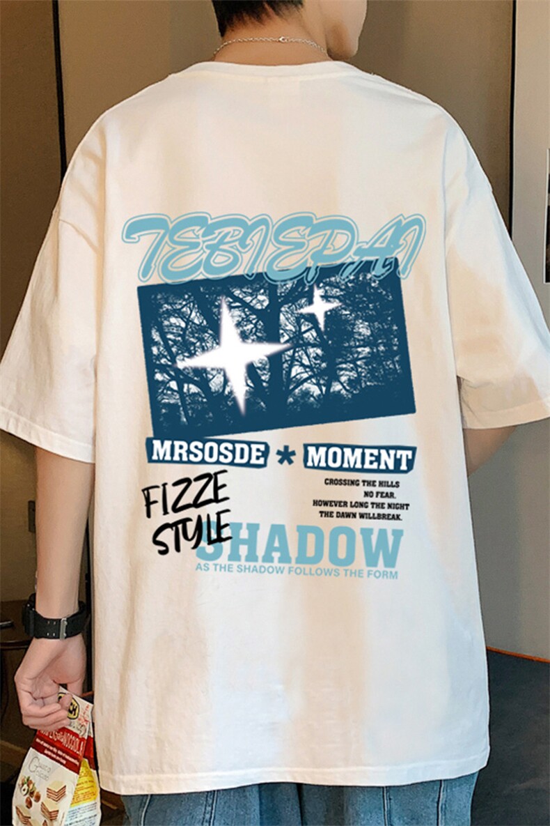 T733P26夏季新品港风高街美式短袖T恤宽松ins重磅纯棉体恤,男装T恤,星座304A