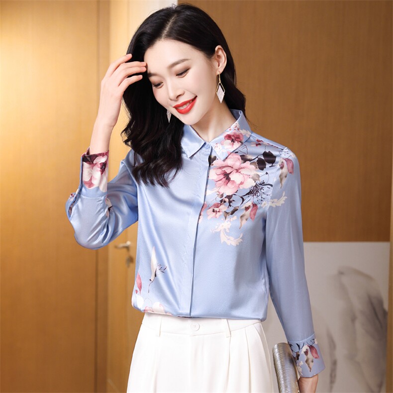 重磅真丝衬衫女长袖2026年春季新款设计感小众印花高端真丝上衣,女装衬衫,阿舍尔精品