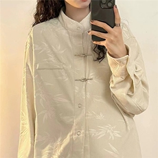 港风春秋款男女立领衬衫风竹刺绣金属扣长袖衬衣cs1021P55，男装衬衫，星座1013-1