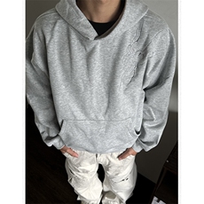 WY816-尺码M-3XL-P39-美式复古闪电刺绣连帽卫衣宽松套头上衣，男装卫衣，星座1811B