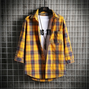 格子衬衫男短袖外套上衣服夏韩版潮流休闲七分袖衬衣DS812TP35图片