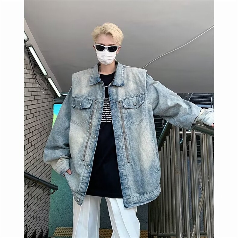 潮牌垫肩牛仔外套男美式高街水洗做旧夹克W053-P73,男装夹克,星座1109-3