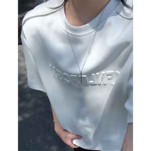 夏季美式高街cleanfit凹凸字母钢印短袖货号T25182P35图片