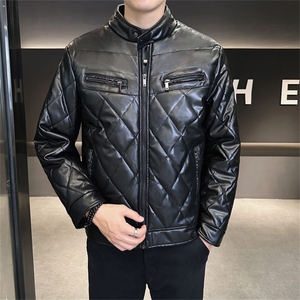 68708-P115冬季棉衣外套男修身潮简约皮棉袄短款立领加厚袄子图片