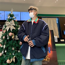 复古设计感拼色翻领双领夹克棉衣男女宽松保暖棉服外套潮JK8236，男装夹克，星座1116A-1（原606A）