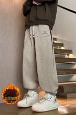 冬季加绒加厚电脑刺绣欧棉绒超细条宽松休闲运动束脚裤男7662-P63，男装休闲裤，电商C305A