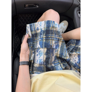 2025美式扎染印花冰丝凉感格子薄款潮五分短裤 K8909/特P20 车景Q图片