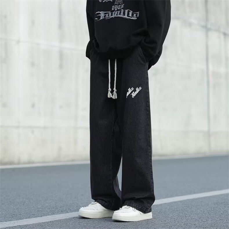 牛仔裤男宽松直筒美式高街潮牌字母印花日系阔腿XK8007P40,男装牛仔裤,星座1116-2