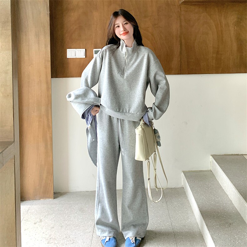 可拆卸连帽卫衣套装女2025春秋新款韩系小个子格子拼接卫裤两件套,女装套装/套裙,2C317A
