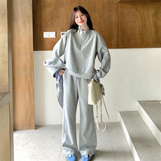 可拆卸连帽卫衣套装女2025春秋新款韩系小个子格子拼接卫裤两件套，女装套装/套裙，2C317A