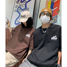 情侣装夏装新款高街潮设计奶酪发泡印花宽松半袖t恤潮D293P28，男装T恤，电商A335-1（原A458）