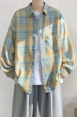 衬衫男春季新款港风宽松磨毛格子长袖衬衣CS601-特P27无差价，男装衬衫，星座214-3