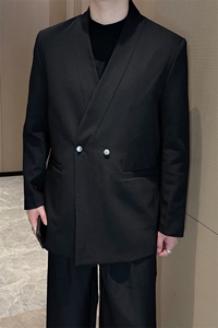 秋季韩版高级感简约休闲无领西服男轻熟风高级西装外套XZ0082P125图片