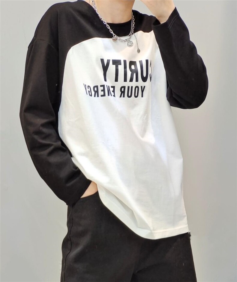 【现货]】秋季新款韩版休闲风针织拼色T恤卫衣，女装T恤，那简