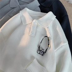 M918-特P50polo领毛衣男秋冬季日系纯色翻领针织衫韩版潮流外套，男装针织衫/毛衣，电商D310B