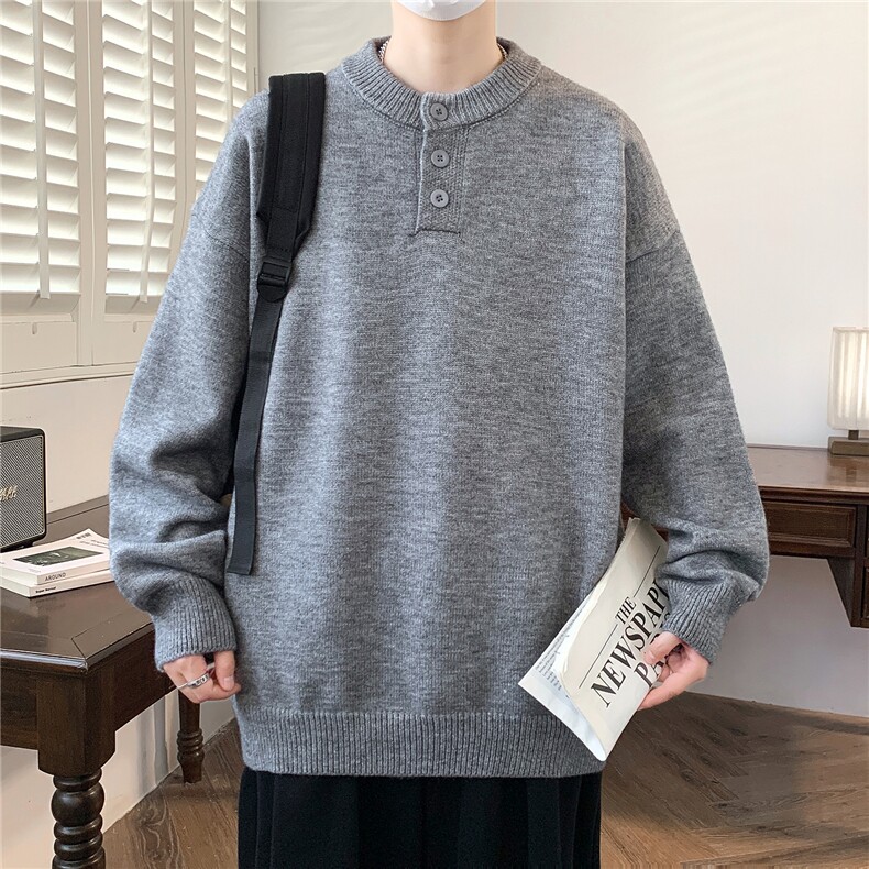 秋冬新款青少年时尚圆领纽扣款休闲针织衫毛衣男1018-1-M617-P48,男装针织衫/毛衣,星座1018-1​