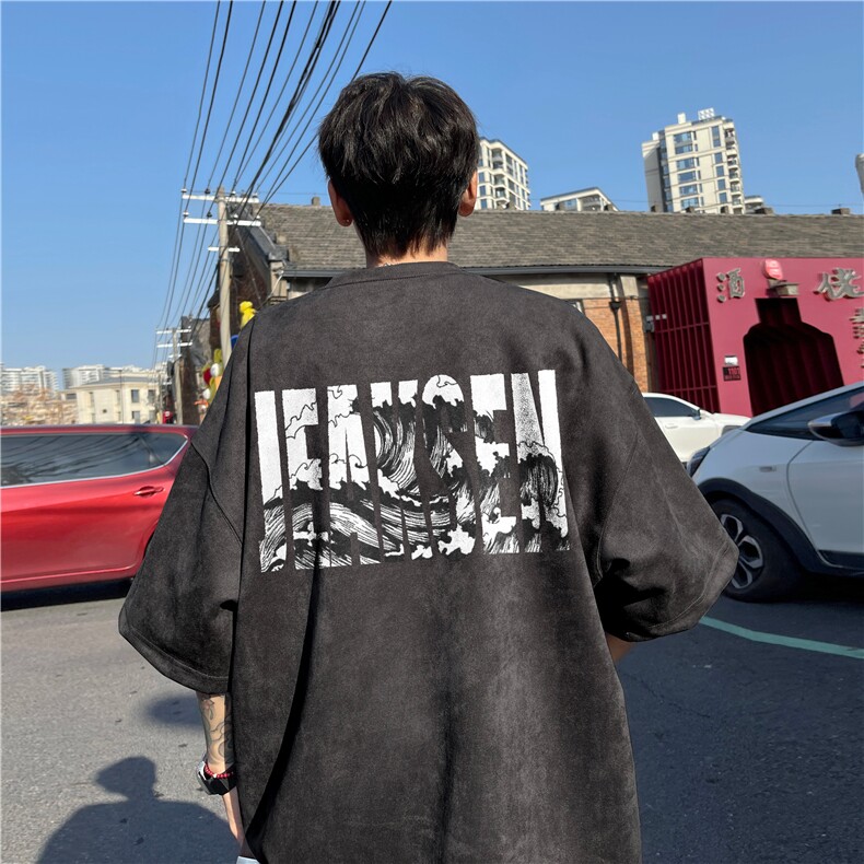 抖音直播品质夏季新款麂皮绒印花短袖djp312-特批23控39,男装T恤,星座605(原A050)