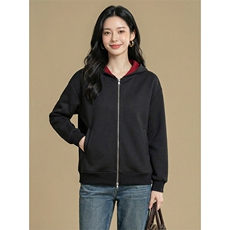 双拉链头重磅420克卫衣撞色连帽开衫美式情侣外套WY5816P52，女装短外套，电商A178