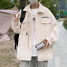 港风春款男灯芯绒夹克字母刺绣单排扣休闲外套JK904P65，男装夹克，星座1013-1