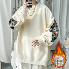薄款改加绒特批P43无差价冬银狐绒刺绣加绒圆领卫衣男W2300J加绒，男装卫衣，电商A001-1