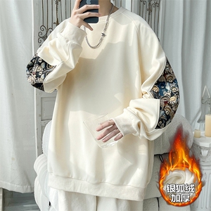 薄款改加绒特批P43无差价冬银狐绒刺绣加绒圆领卫衣男W2300J加绒图片