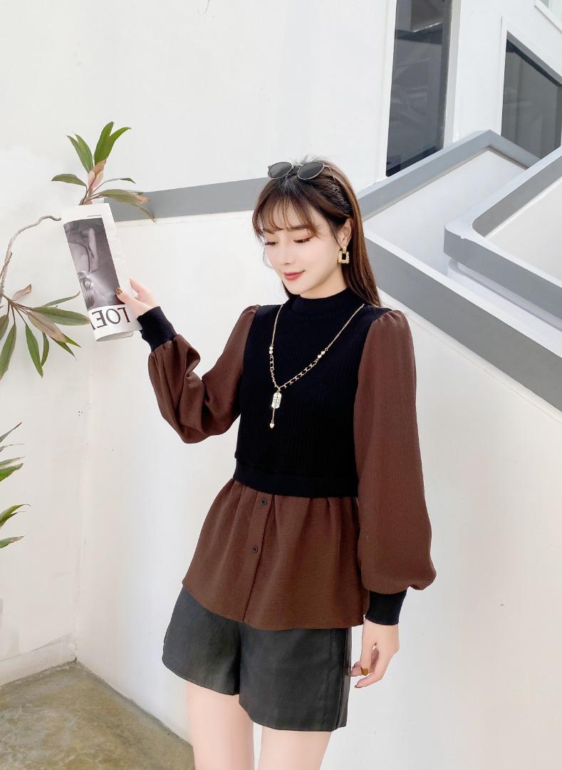 拼接衬衣带挂件，,女装其它,美依菱